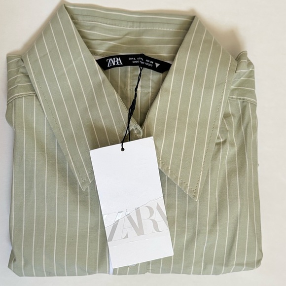 Zara Sage Green Striped Shirt - Picture 14 of 14